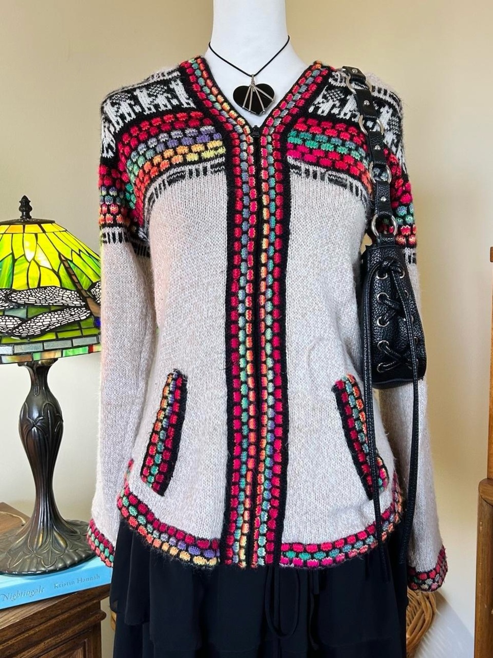 Vintage knit cardigan sweater made from alpaca fibers